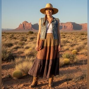 Vintage Maxi Skirt Whimsical Earthy Tones